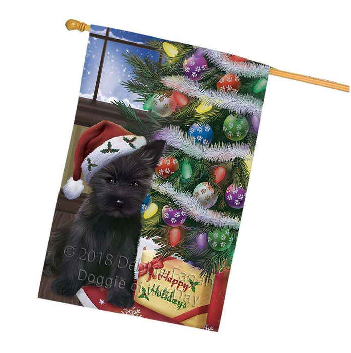 Christmas Happy Holidays Cairn Terrier Dog with Tree and Presents House Flag FLG54011