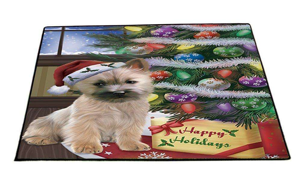 Christmas Happy Holidays Cairn Terrier Dog with Tree and Presents Indoor/Outdoor Floormat