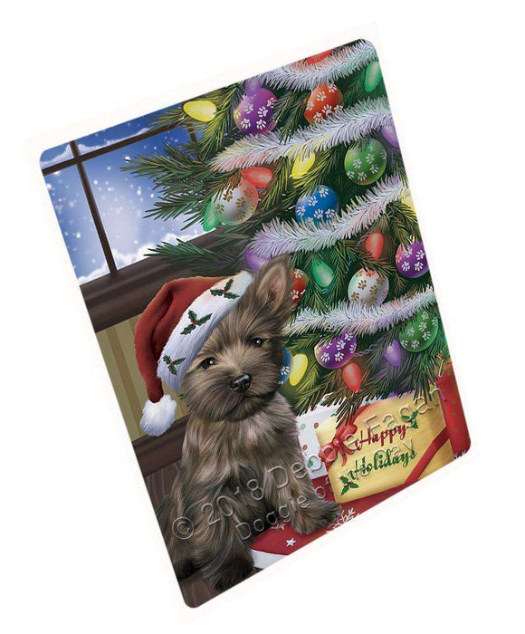 Christmas Happy Holidays Cairn Terrier Dog with Tree and Presents Large Refrigerator / Dishwasher Magnet RMAG83754