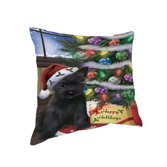 Christmas Happy Holidays Cairn Terrier Dog with Tree and Presents Pillow PIL71876