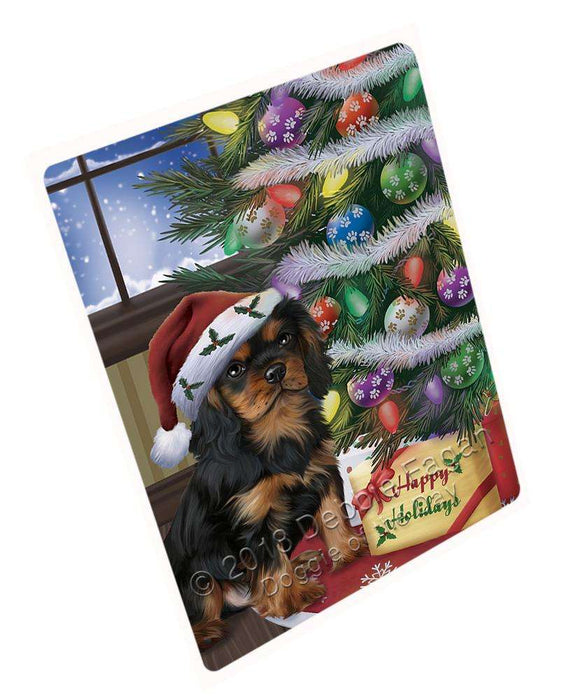 Christmas Happy Holidays Cavalier King Charles Spaniel Dog with Tree and Presents Blanket BLNKT101667