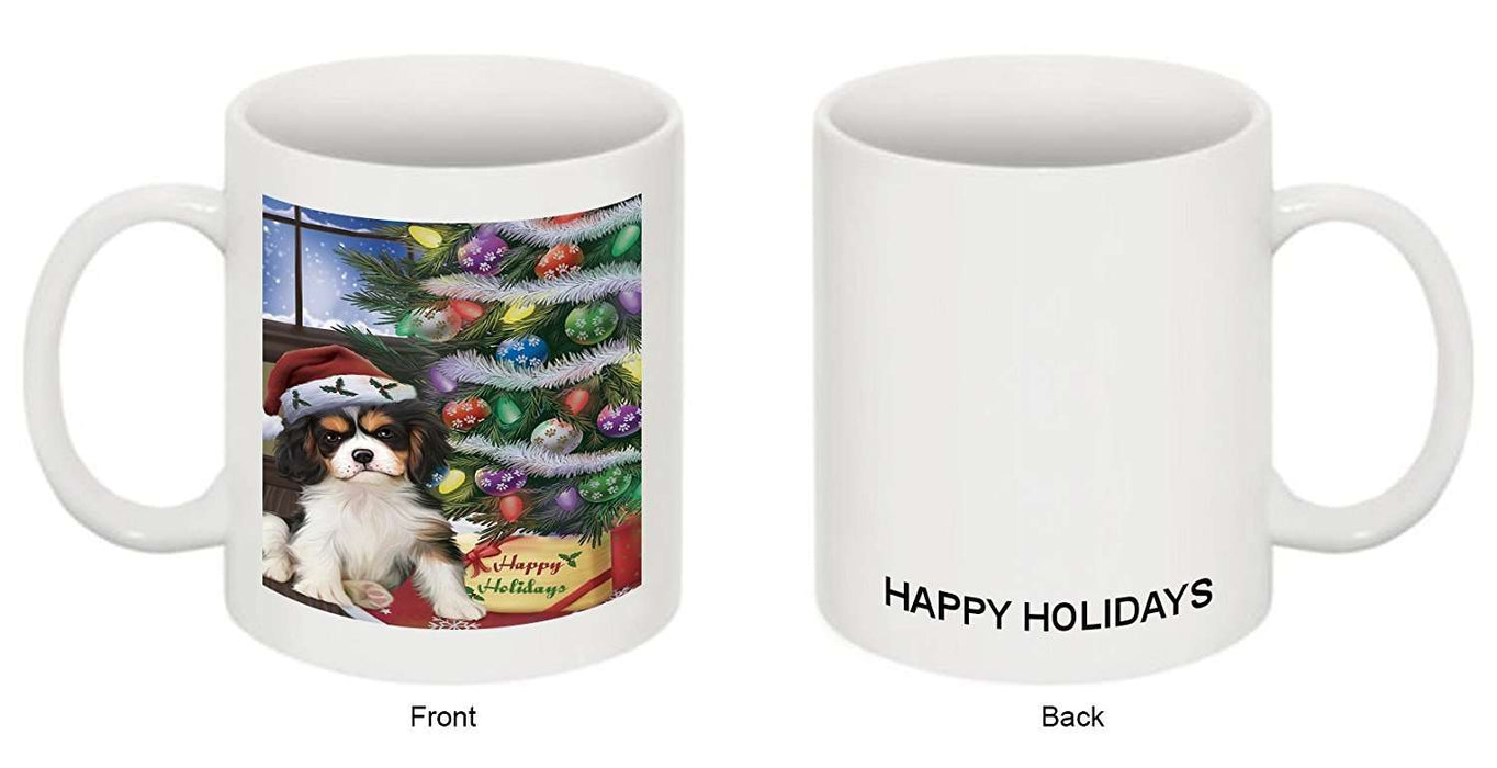 Christmas Happy Holidays Cavalier King Charles Spaniel Dog with Tree and Presents Mug