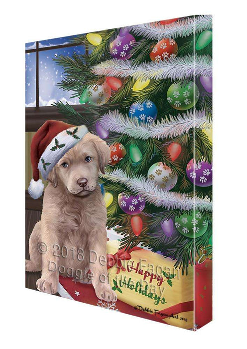 Christmas Happy Holidays Chesapeake Bay Retriever Dog with Tree and Presents Canvas Print Wall Art Décor CVS102203