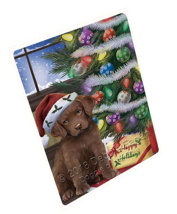 Christmas Happy Holidays Chesapeake Bay Retriever Dog with Tree and Presents Cutting Board C65898