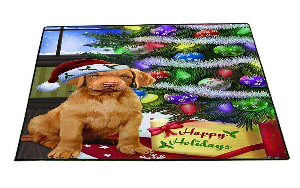 Christmas Happy Holidays Chesapeake Bay Retriever Dog with Tree and Presents Indoor/Outdoor Floormat