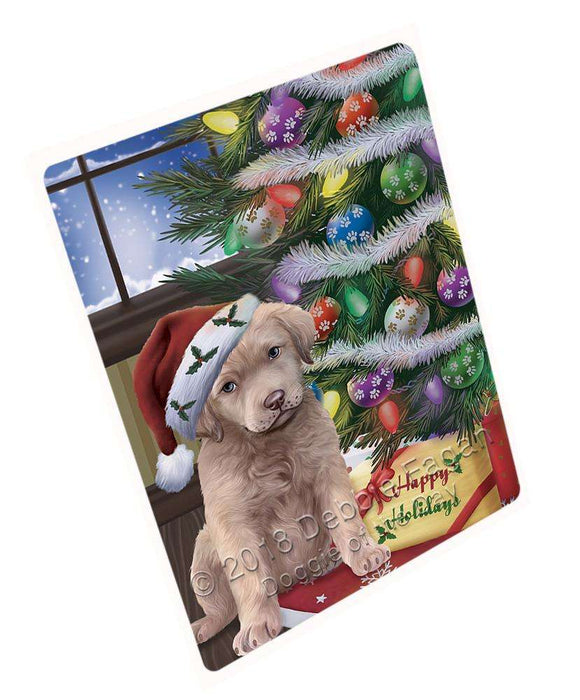 Christmas Happy Holidays Chesapeake Bay Retriever Dog with Tree and Presents Large Refrigerator / Dishwasher Magnet RMAG83784