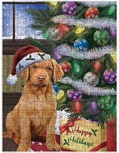 Christmas Happy Holidays Chesapeake Bay Retriever Dog with Tree and Presents Puzzle with Photo Tin D016 (300 pc.)