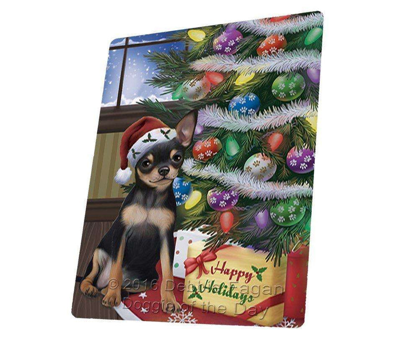 Christmas Happy Holidays Chihuahua Dog with Tree and Presents Art Portrait Print Woven Throw Sherpa Plush Fleece Blanket