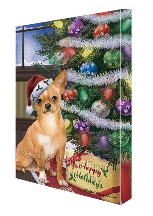 Christmas Happy Holidays Chihuahua Dog with Tree and Presents Canvas Print Wall Art Décor CVS102221