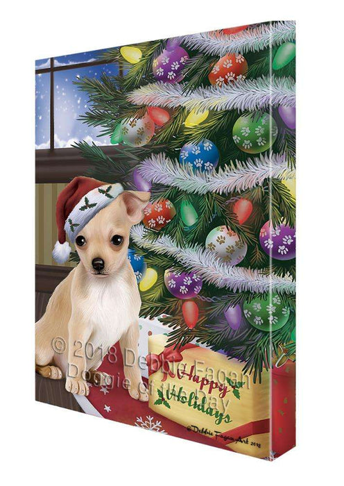 Christmas Happy Holidays Chihuahua Dog with Tree and Presents Canvas Print Wall Art Décor CVS102230