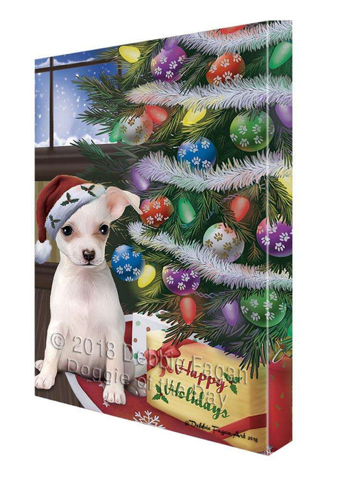 Christmas Happy Holidays Chihuahua Dog with Tree and Presents Canvas Print Wall Art Décor CVS102239