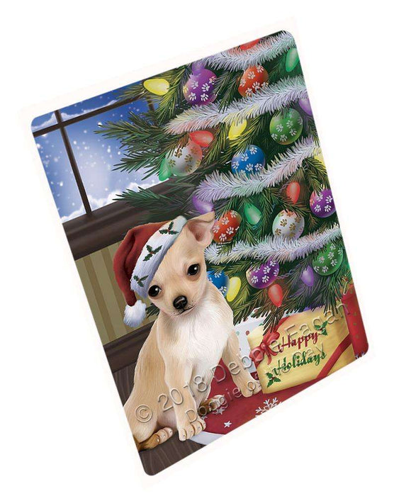 Christmas Happy Holidays Chihuahua Dog with Tree and Presents Cutting Board C65904