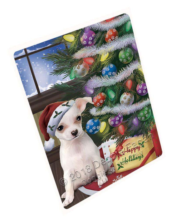 Christmas Happy Holidays Chihuahua Dog with Tree and Presents Cutting Board C65907