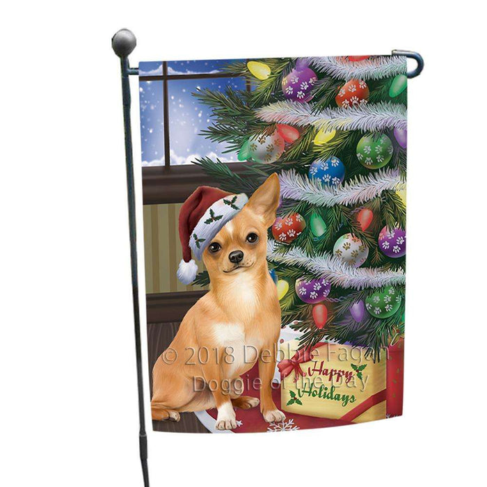 Christmas Happy Holidays Chihuahua Dog with Tree and Presents Garden Flag GFLG53881