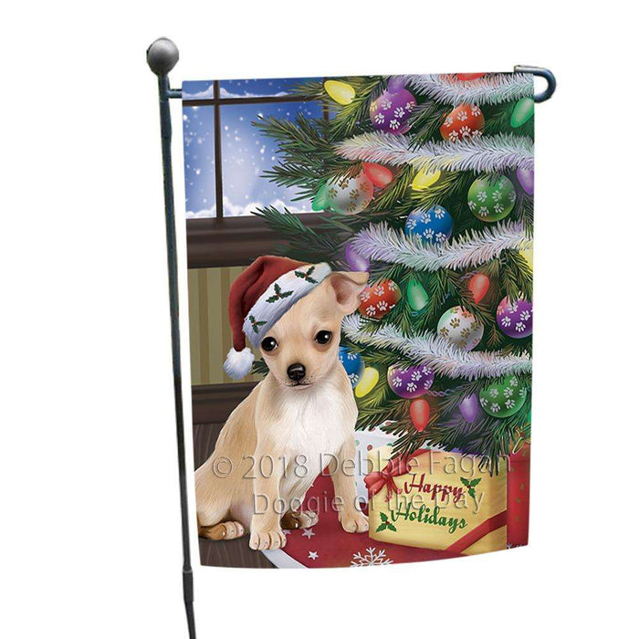 Christmas Happy Holidays Chihuahua Dog with Tree and Presents Garden Flag GFLG53882