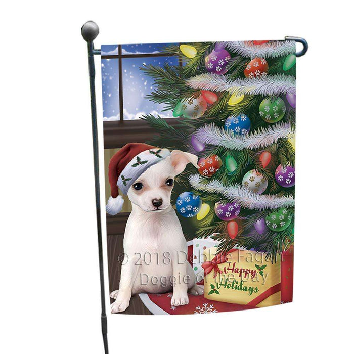Christmas Happy Holidays Chihuahua Dog with Tree and Presents Garden Flag GFLG53883
