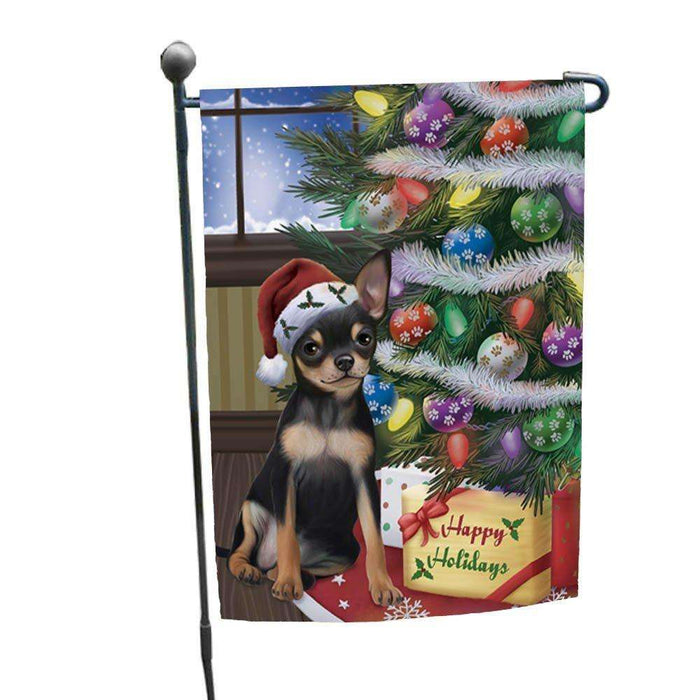 Christmas Happy Holidays Chihuahua Dog with Tree and Presents Garden Flag