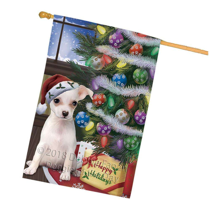 Christmas Happy Holidays Chihuahua Dog with Tree and Presents House Flag FLG54019