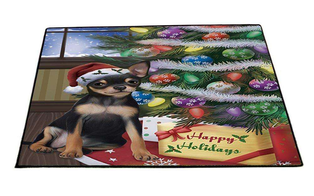 Christmas Happy Holidays Chihuahua Dog with Tree and Presents Indoor/Outdoor Floormat