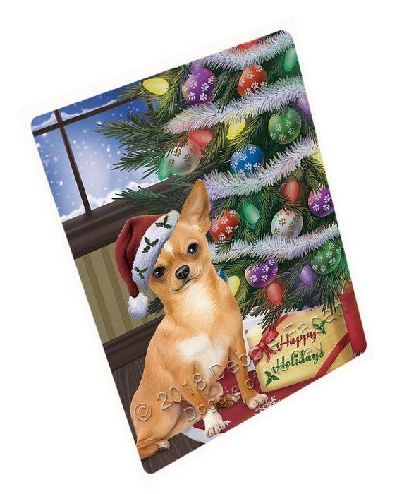 Christmas Happy Holidays Chihuahua Dog with Tree and Presents Large Refrigerator / Dishwasher Magnet RMAG83796