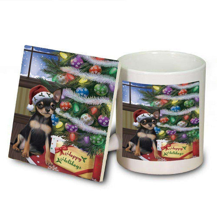 Christmas Happy Holidays Chihuahua Dog with Tree and Presents Mug and Coaster Set