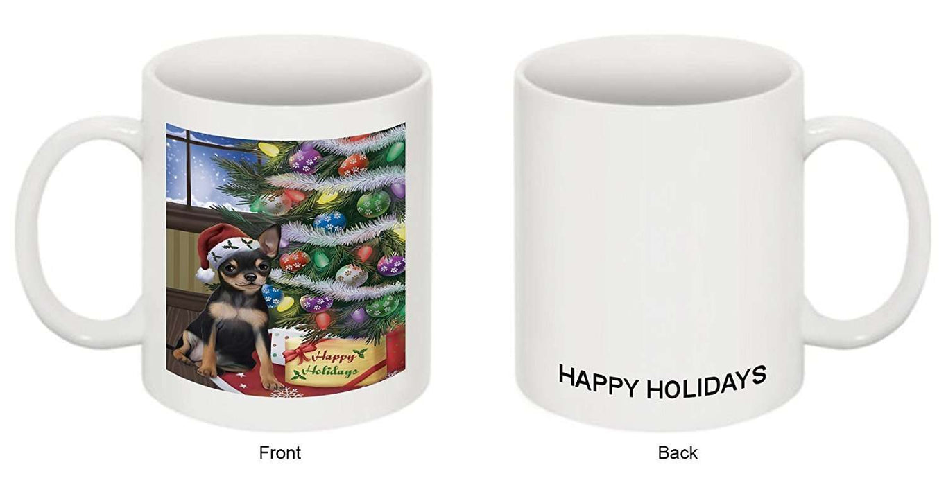 Christmas Happy Holidays Chihuahua Dog with Tree and Presents Mug