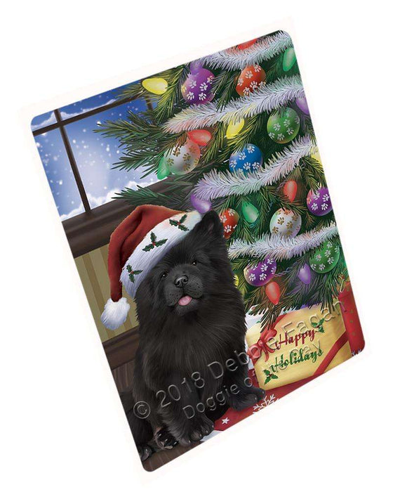 Christmas Happy Holidays Chow Chow Dog with Tree and Presents Blanket BLNKT101739