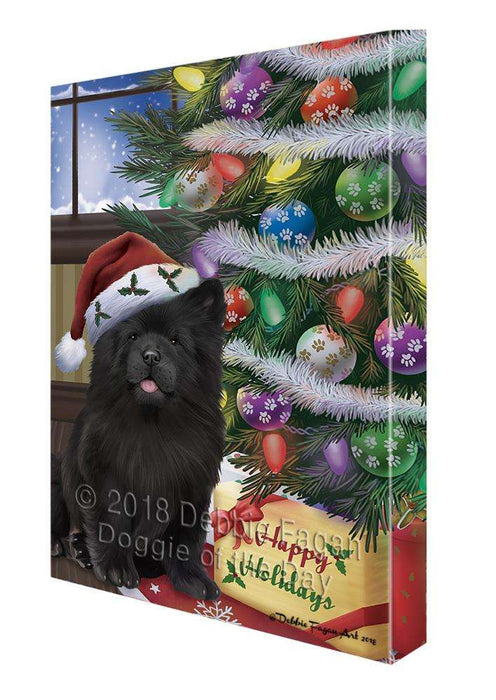 Christmas Happy Holidays Chow Chow Dog with Tree and Presents Canvas Print Wall Art Décor CVS102248