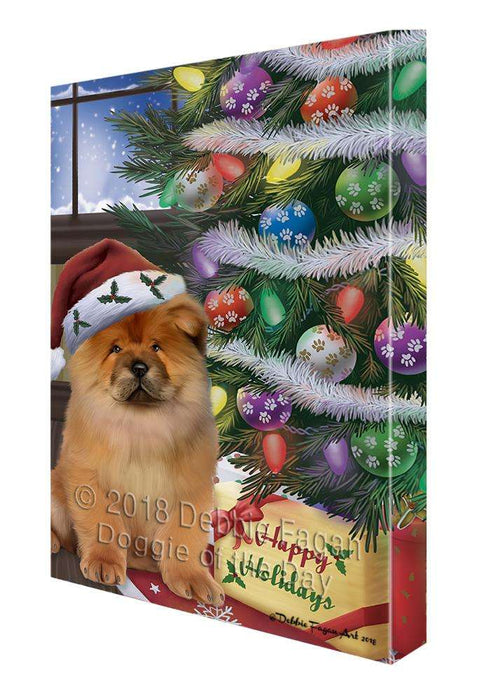 Christmas Happy Holidays Chow Chow Dog with Tree and Presents Canvas Print Wall Art Décor CVS102257