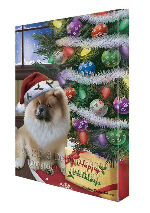 Christmas Happy Holidays Chow Chow Dog with Tree and Presents Canvas Print Wall Art Décor CVS102266