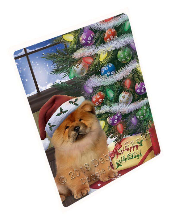 Christmas Happy Holidays Chow Chow Dog with Tree and Presents Cutting Board C65913