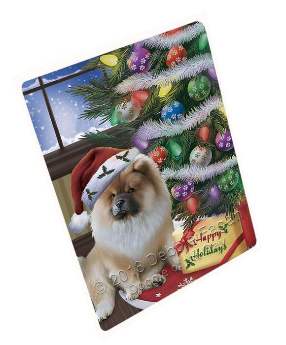 Christmas Happy Holidays Chow Chow Dog with Tree and Presents Cutting Board C65916