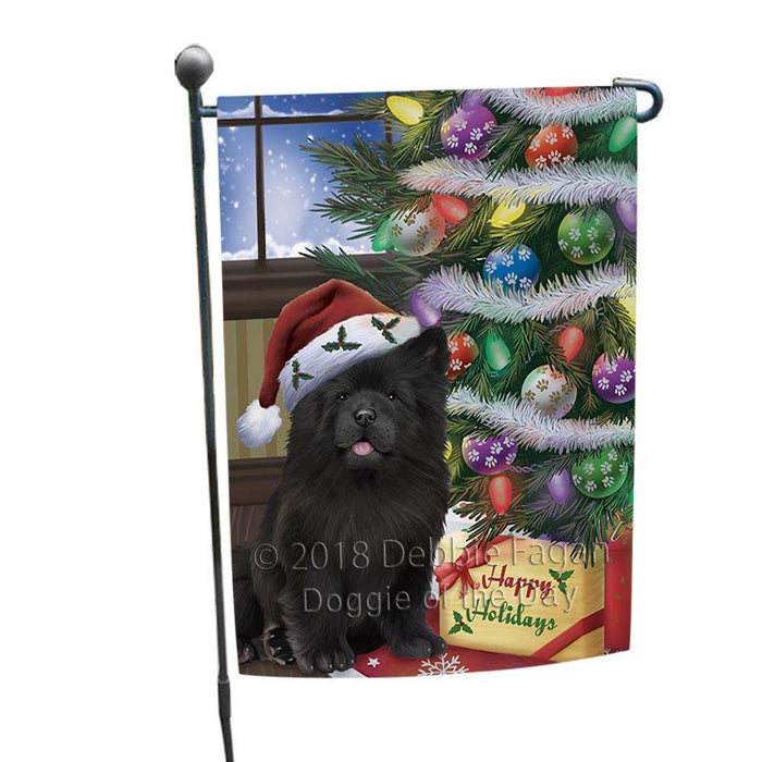 Christmas Happy Holidays Chow Chow Dog with Tree and Presents Garden Flag GFLG53884