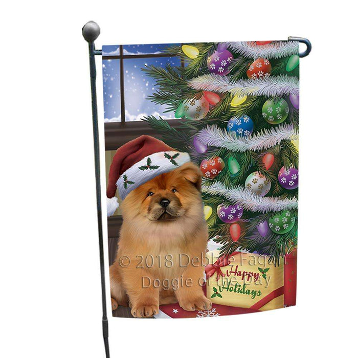 Christmas Happy Holidays Chow Chow Dog with Tree and Presents Garden Flag GFLG53885