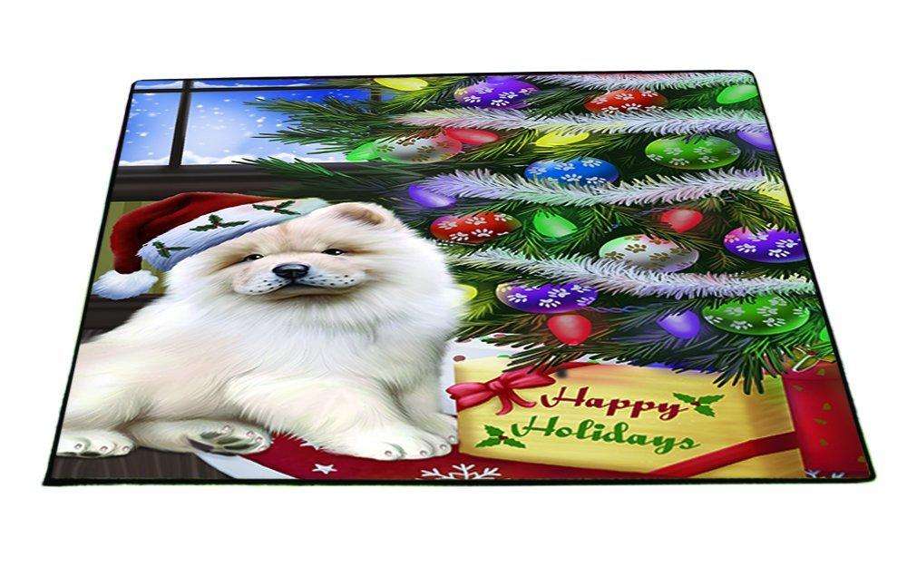 Christmas Happy Holidays Chow Chow Dog with Tree and Presents Indoor/Outdoor Floormat