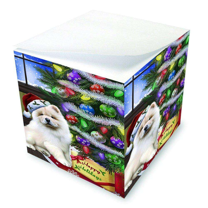 Christmas Happy Holidays Chow Chow Dog with Tree and Presents Note Cube D043