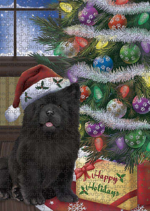 Christmas Happy Holidays Chow Chow Dog with Tree and Presents Puzzle  PUZL82444