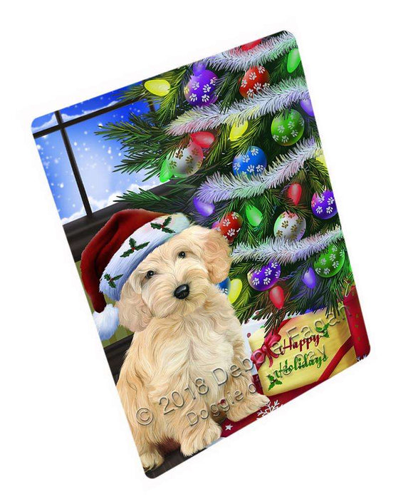 Christmas Happy Holidays Cockapoo Dog with Tree and Presents Blanket BLNKT98400