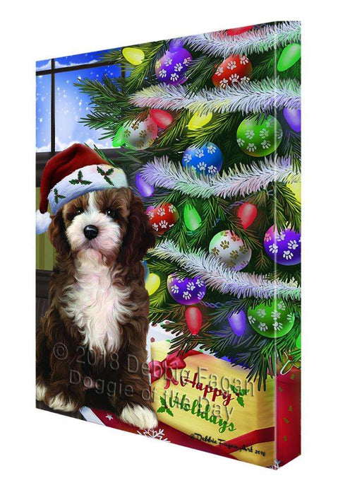 Christmas Happy Holidays Cockapoo Dog with Tree and Presents Canvas Print Wall Art Décor CVS98882