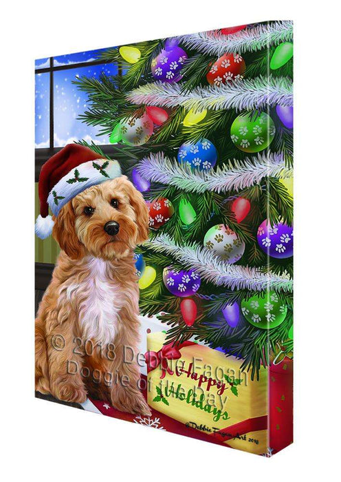 Christmas Happy Holidays Cockapoo Dog with Tree and Presents Canvas Print Wall Art Décor CVS98891