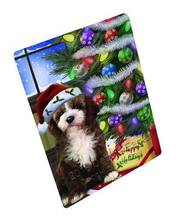 Christmas Happy Holidays Cockapoo Dog with Tree and Presents Cutting Board C64788