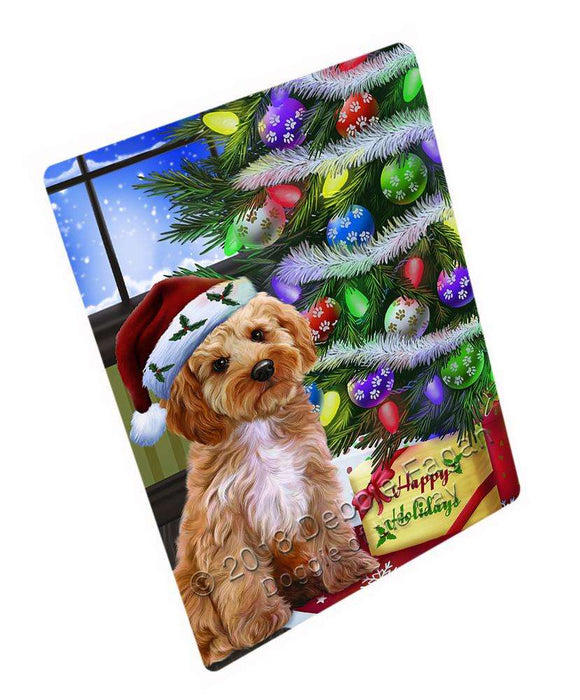 Christmas Happy Holidays Cockapoo Dog with Tree and Presents Cutting Board C64791