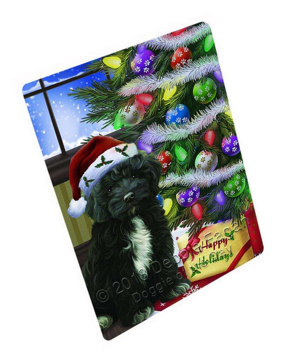 Christmas Happy Holidays Cockapoo Dog with Tree and Presents Cutting Board C64794