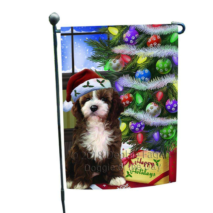 Christmas Happy Holidays Cockapoo Dog with Tree and Presents Garden Flag GFLG53510