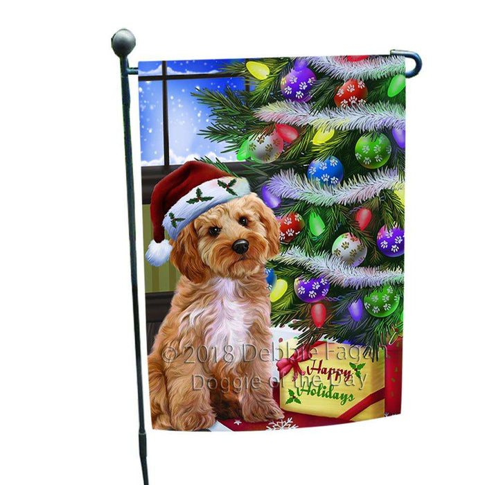 Christmas Happy Holidays Cockapoo Dog with Tree and Presents Garden Flag GFLG53511