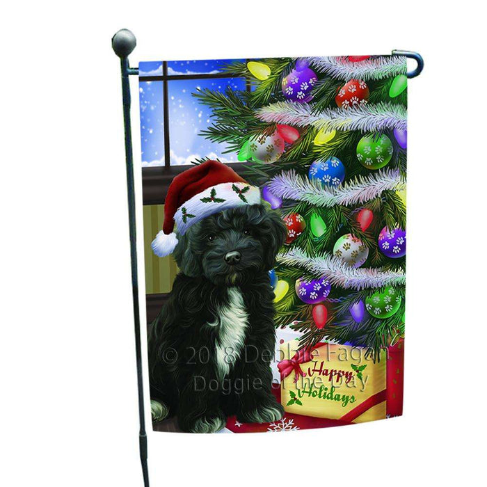 Christmas Happy Holidays Cockapoo Dog with Tree and Presents Garden Flag GFLG53512