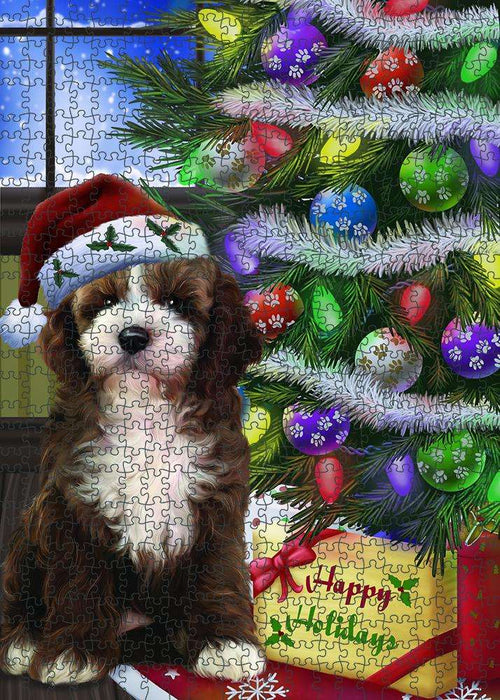 Christmas Happy Holidays Cockapoo Dog with Tree and Presents Puzzle with Photo Tin PUZL80948