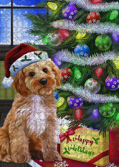 Christmas Happy Holidays Cockapoo Dog with Tree and Presents Puzzle with Photo Tin PUZL80952