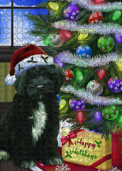 Christmas Happy Holidays Cockapoo Dog with Tree and Presents Puzzle with Photo Tin PUZL80956