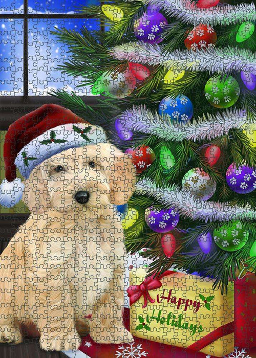 Christmas Happy Holidays Cockapoo Dog with Tree and Presents Puzzle with Photo Tin PUZL80960
